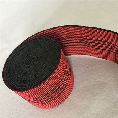 Китай 3 удлиненность красного цвета 50%-60% ширины Веббинг 70мм софы дюйма эластичных с черными линиями поставщик